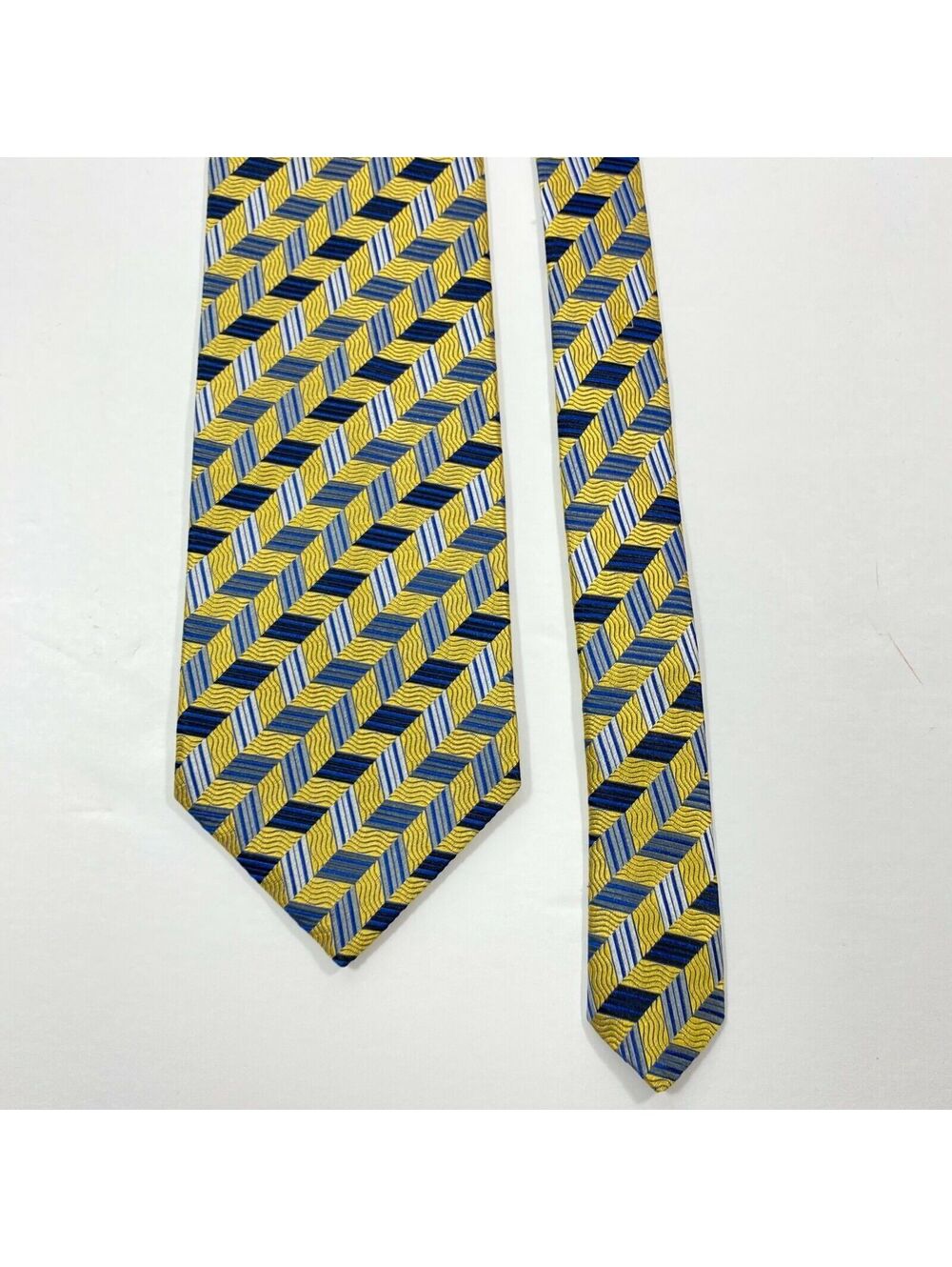 Zanetti Mens Necktie Tie Navy Yellow Black Pattern 100% Silk Rare